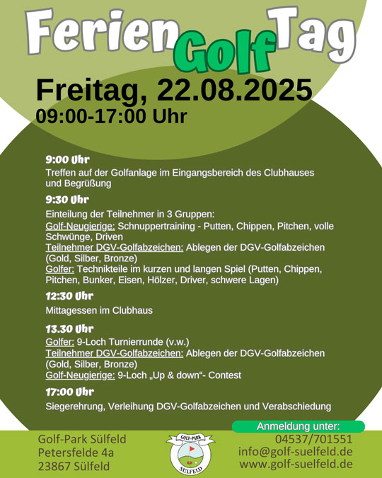 Ferien Golf Tag - Flyer Rückseite